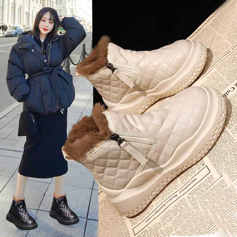 Giày bốt đế dày chống trượt sàn nữ Năm lông cừu dày đế Cotton ấm nhẹ Giày bốt ngắn thông thường20260123