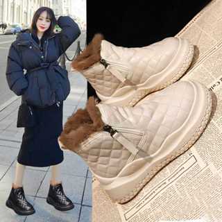 Giày bốt đế dày chống trượt sàn nữ Năm lông cừu dày đế Cotton ấm nhẹ Giày bốt ngắn thông thường20260123