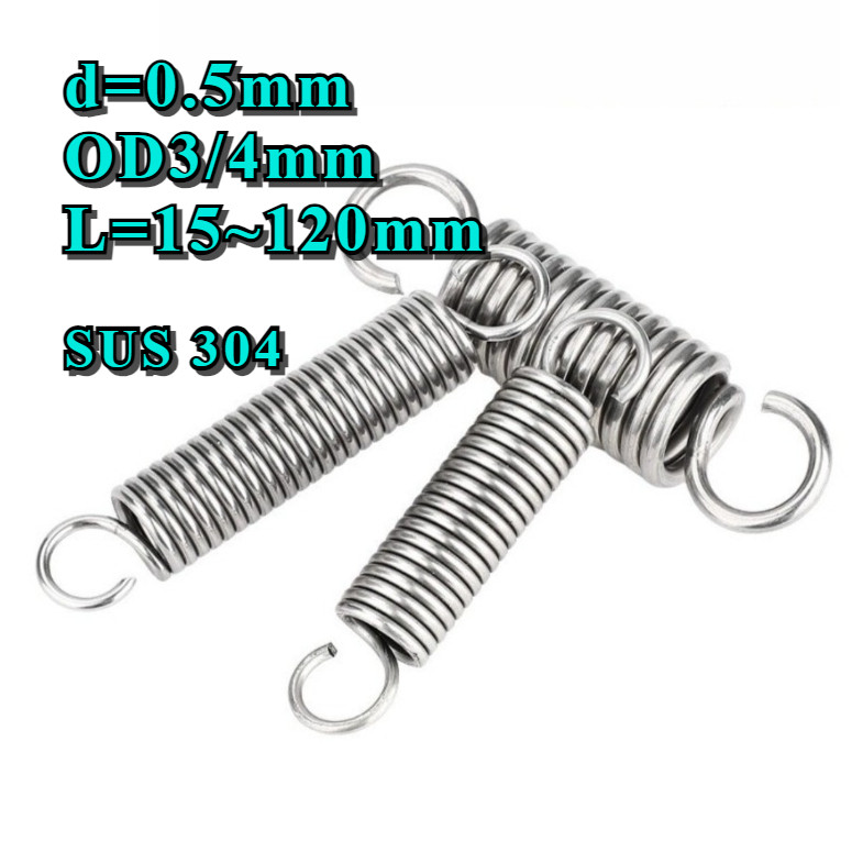 Lò xo kéo bằng inox 304, có móc d = 0,5mm, OD3 / 4mm, L = 15 ~ 120mm lò xo căng thẳng có móc, áp dụn