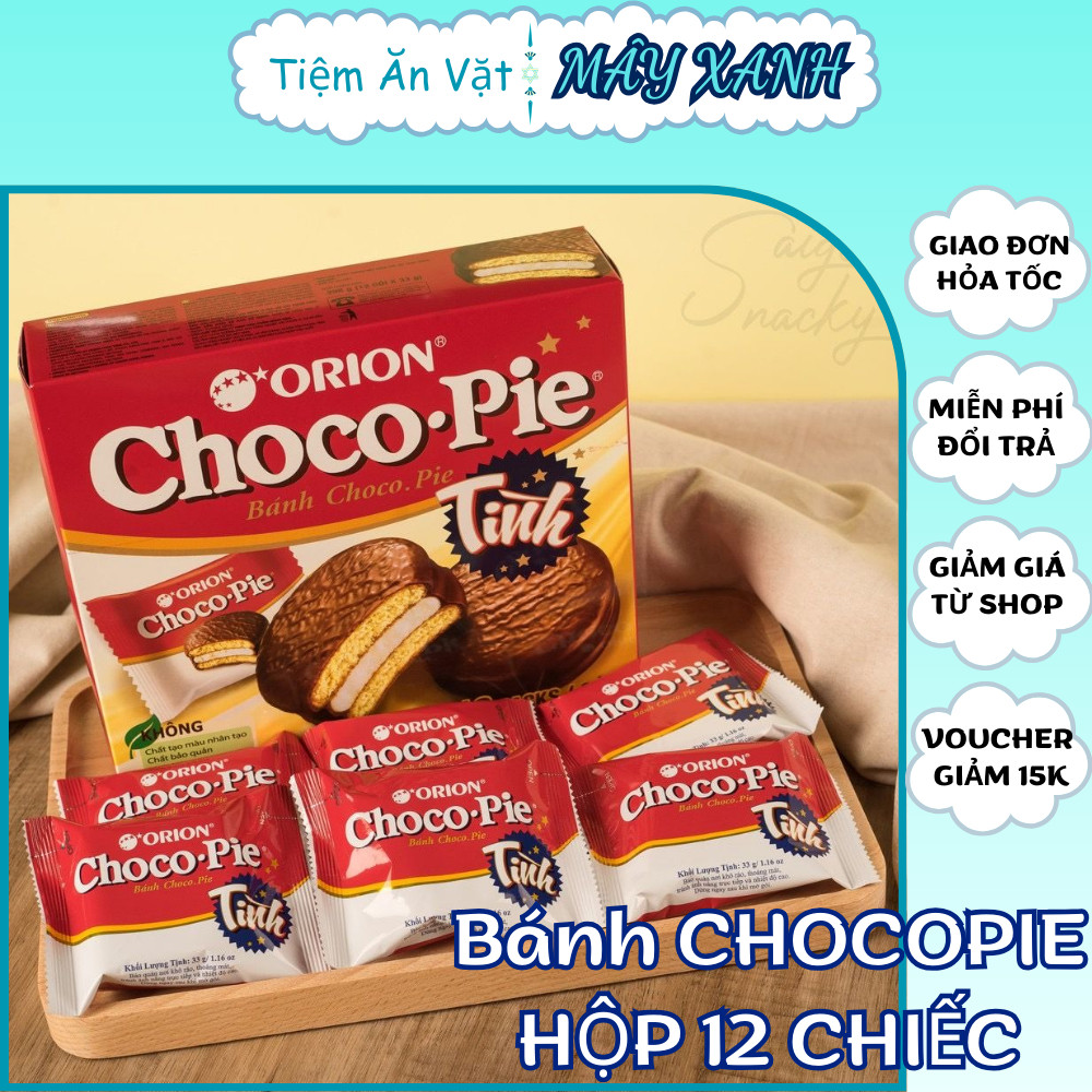 Bánh CHOCOPIE Hộp 12 Chiếc, Bánh CHOCOPIE Socola, Bánh Chocopie Orion