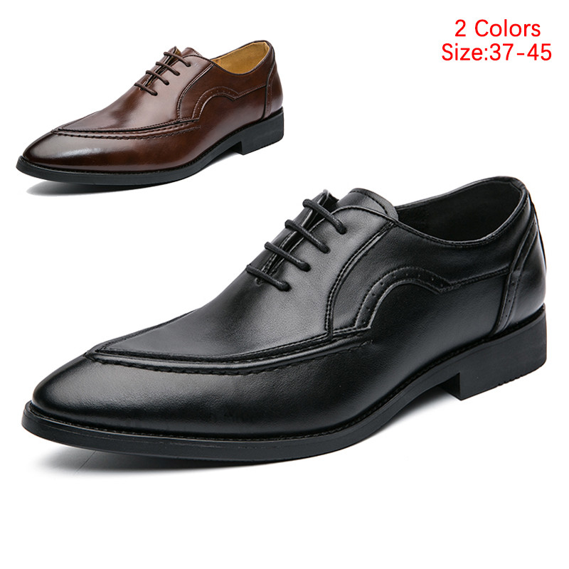 Size 37-45 Nam Công Sở Mũi Nhọn Giày Ren Trang Trí Giày Da Microfiber