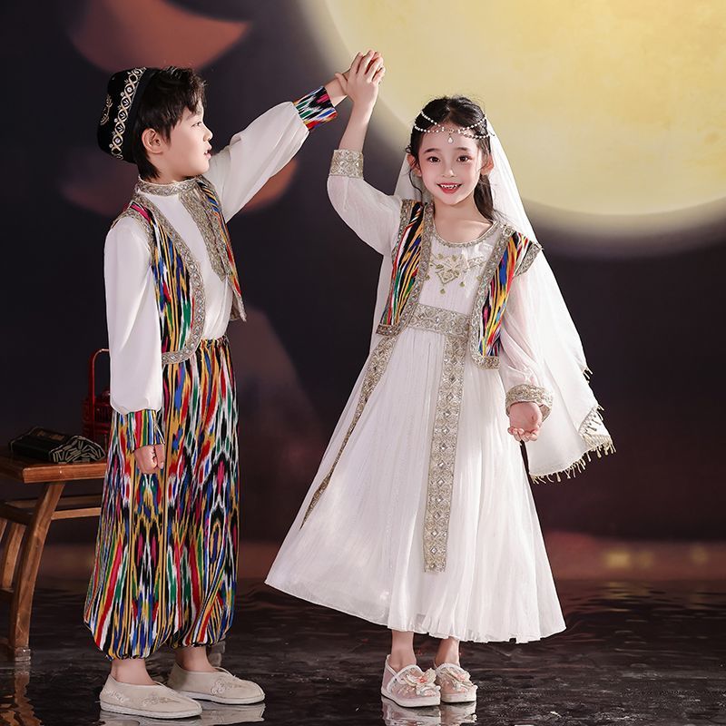 Trang Phục Kazakhstan Bé Trai Bé Gái Vigor Trang Phục Kỳ Lạ Tân Cương Phong Cách Trẻ Em Vigor Trang 