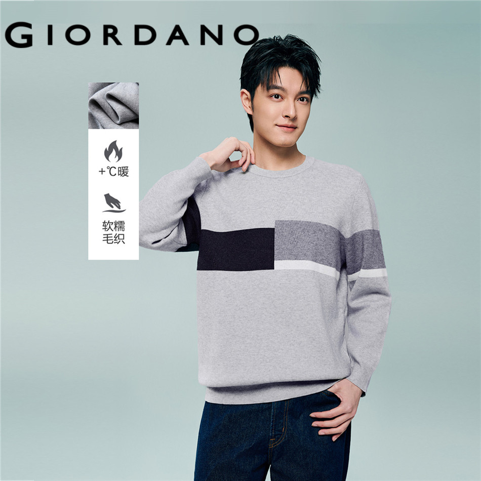 GIORDANO MEN Color block crewneck sweater 13055853