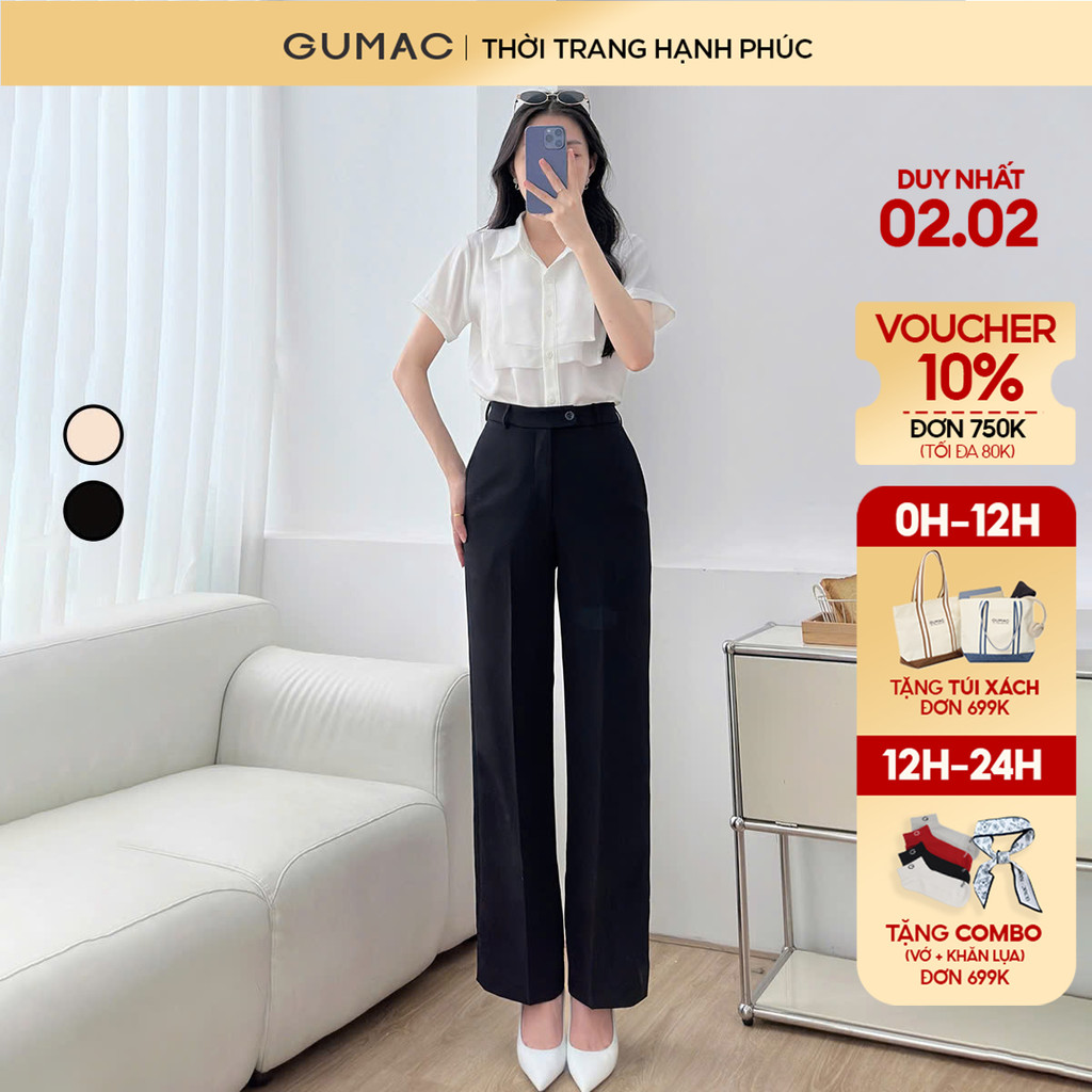 [Size XS - XXL] Quần tây nữ GUMAC ống suông bản lưng cài quai dê tuyết mưa dày dặn thoáng mát LQE124