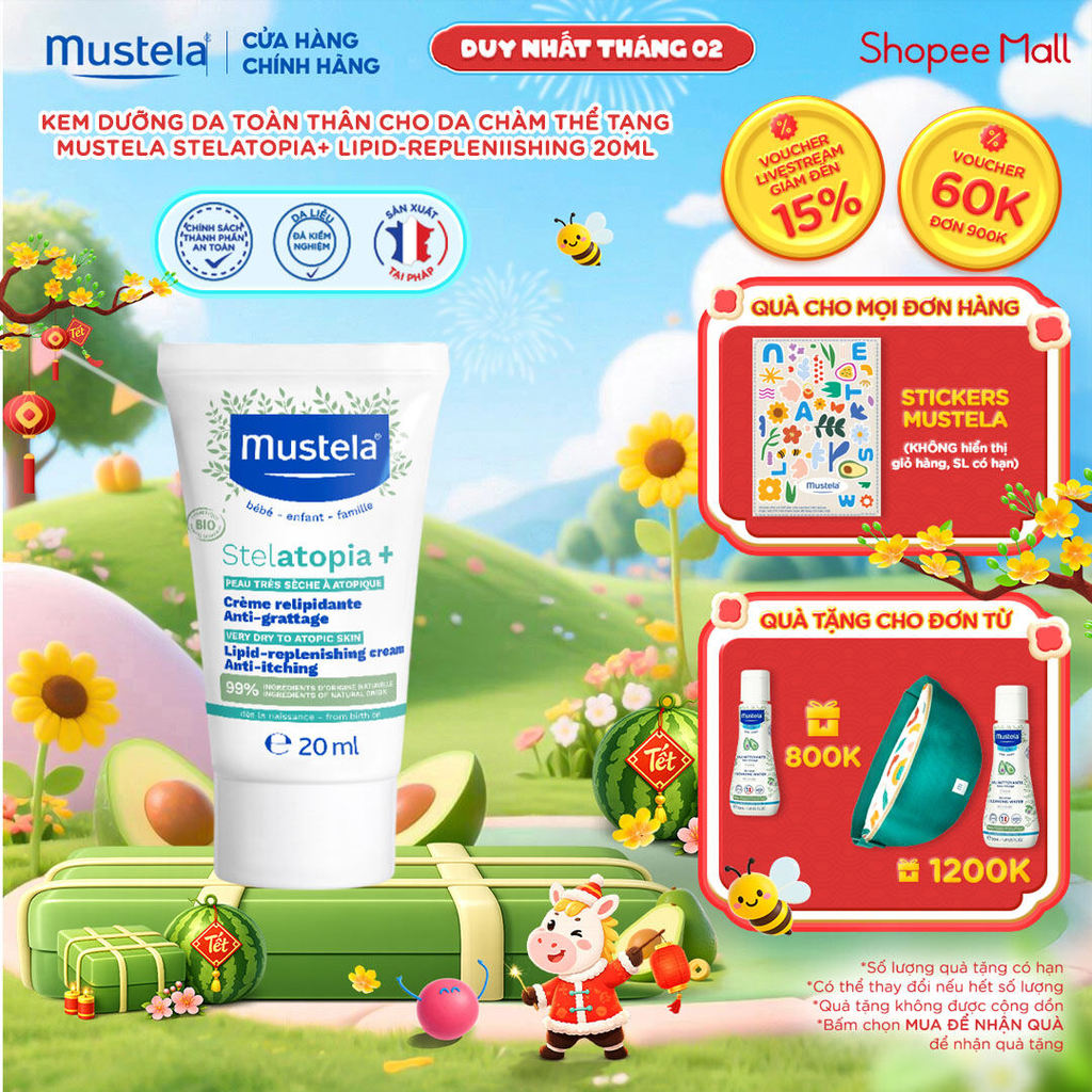 Kem dưỡng da toàn thân cho da chàm thể tạng Mustela STELATOPIA+ LIPID-REPLENIISHING 20ML