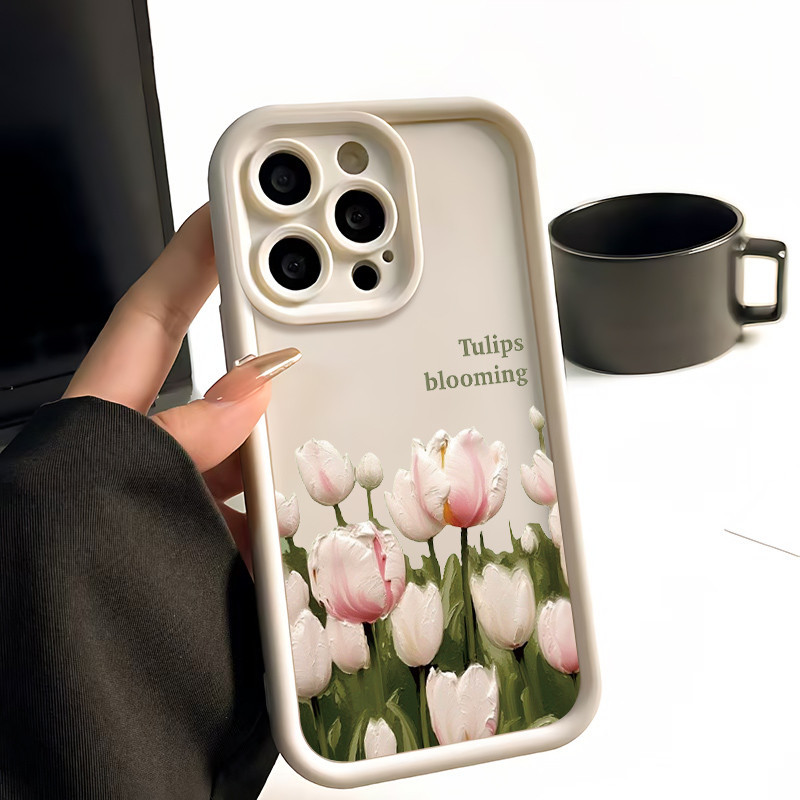 Ốp Lưng Hoa tulip trắng hồng cho OPPO A9 2020/A5S/A3S/A3X/A5 pro/A15/A16/A16K/A17 TPU Soft Shell chố