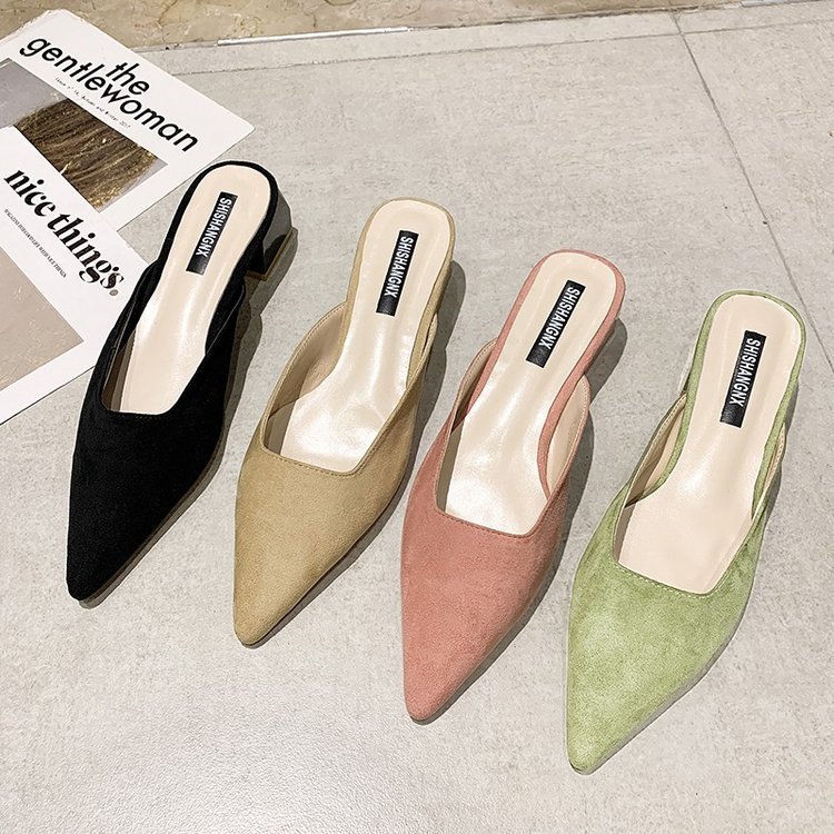 PC0 Slip on Mũi Nhọn Giày Cao Gót Thời Trang Giày Nữ Gót Dày