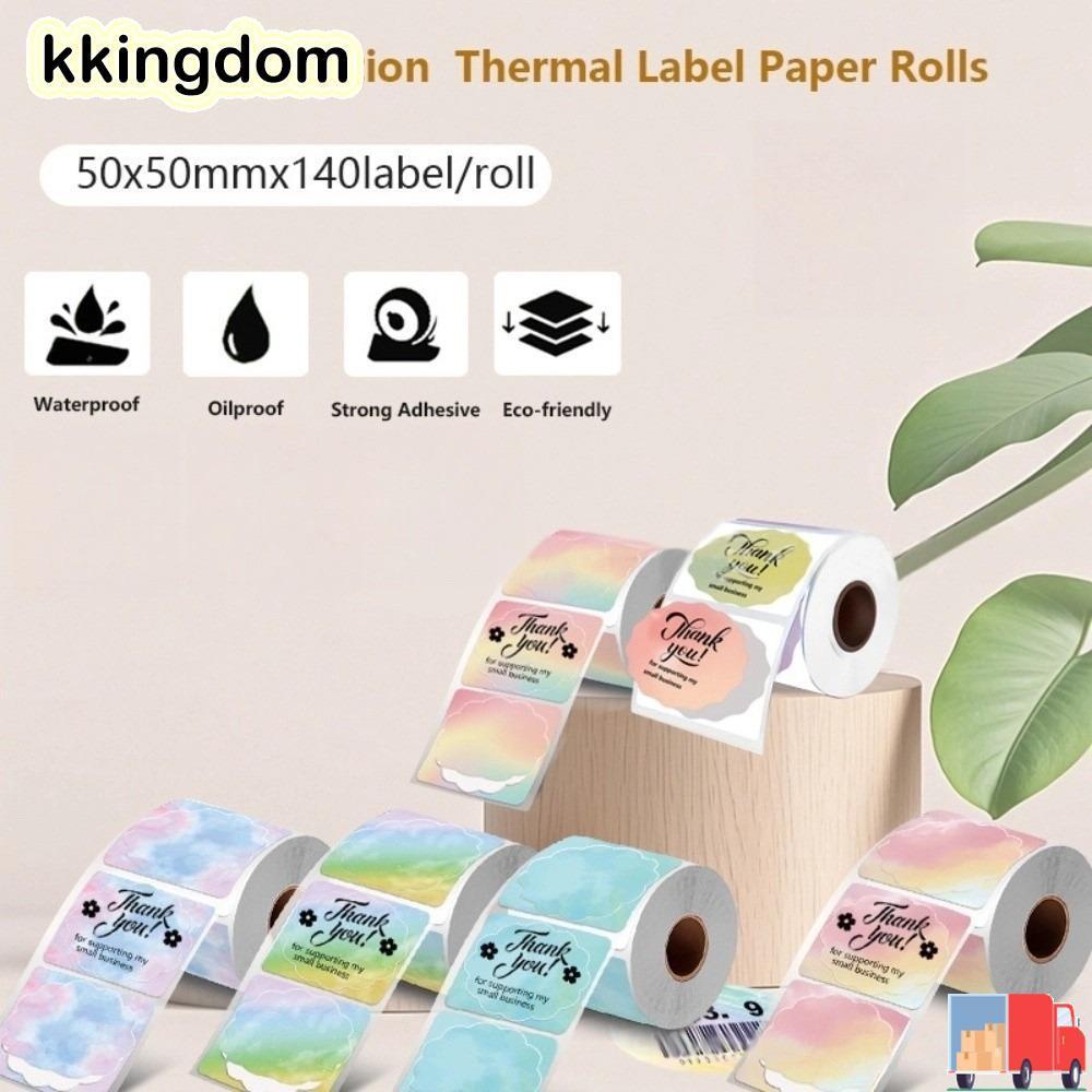 KKINGDOM 140 Chiếc Cuộn Nhãn Nhiệt, Nhãn Dán Nhãn Vuông Hình Hoa 50x50 mm, Giấy Cuộn Nhãn Chống Thấm
