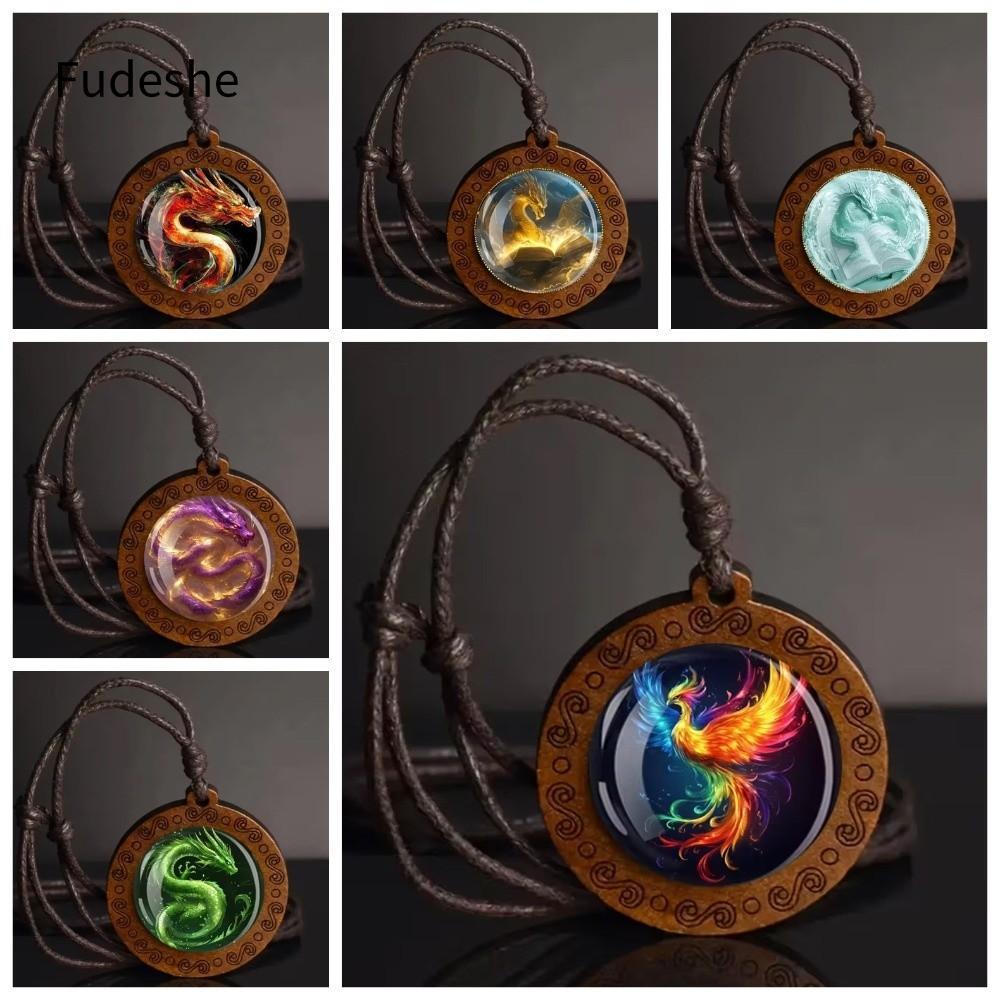 Dây chuyền da rồng phượng hoàng bằng gỗ, style boho cổ điển, phù hợp nam giới