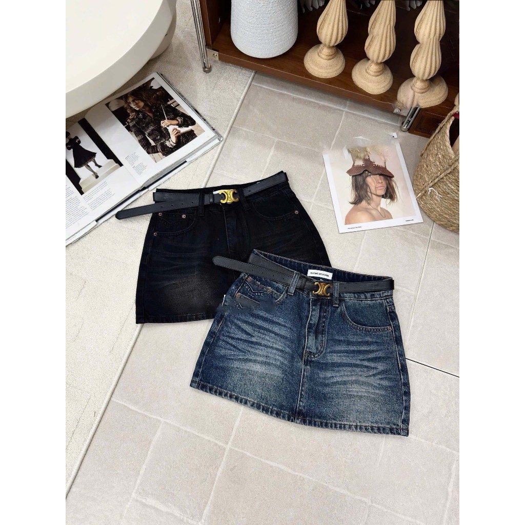 [Follow shop nhận mã 10k] Chân váy jean denim bò chữ A basic kèm đai Meo Meo Shop QCCC CV0759 3663