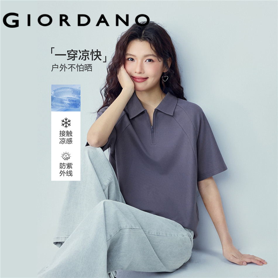 GIORDANO WOMEN Cooling sun protection short sleeve polo shirt 13316214