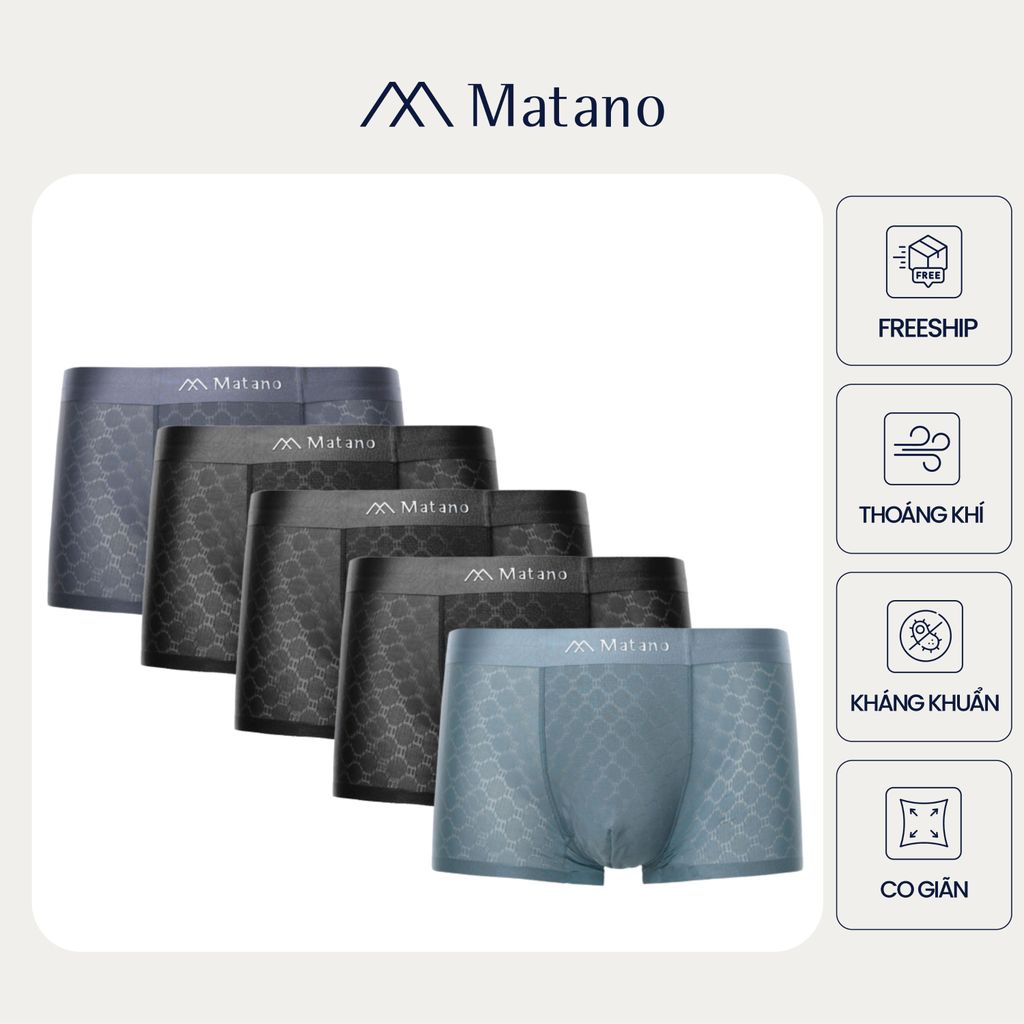 [COMBO 5] Quần Lót Boxer Nam Lụa Băng Thông Hơi Hoạ Tiết MATANO QL069 mềm mại, co giãn thoải mái, th