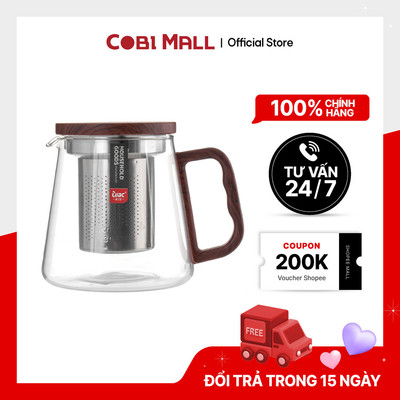 Bình Trà Thủy Tinh Có Tay Cầm & Phễu Lọc 600ml Chịu Nhiệt, Trong Suốt – Cobi Home