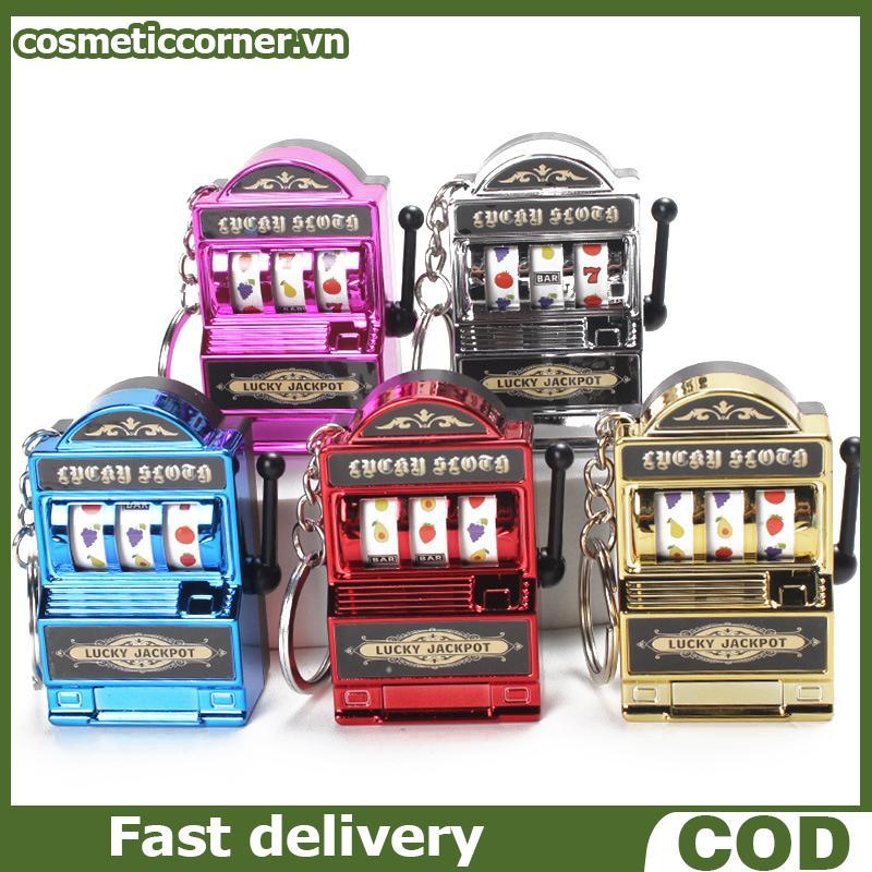 COSME Vintage Fruit Slot Machine Móc khóa Lucky Jackpot Đồ chơi vui nhộn Quà tặng cho trẻ em.