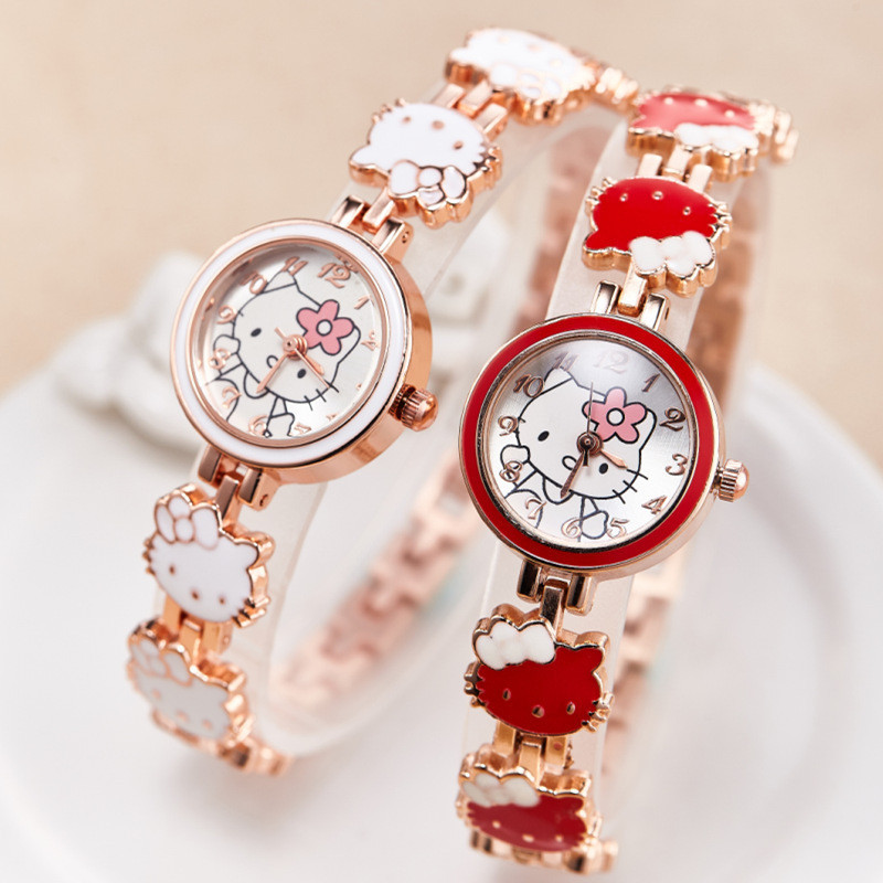 KT Cat Watch Nữ Thời Trang Dễ Thương Trẻ Em Vòng Tay Dây Thép Đồng Hồ Nữ Sinh Viên Điện Tử Đồng Hồ Thạch Anh 3.10 B
