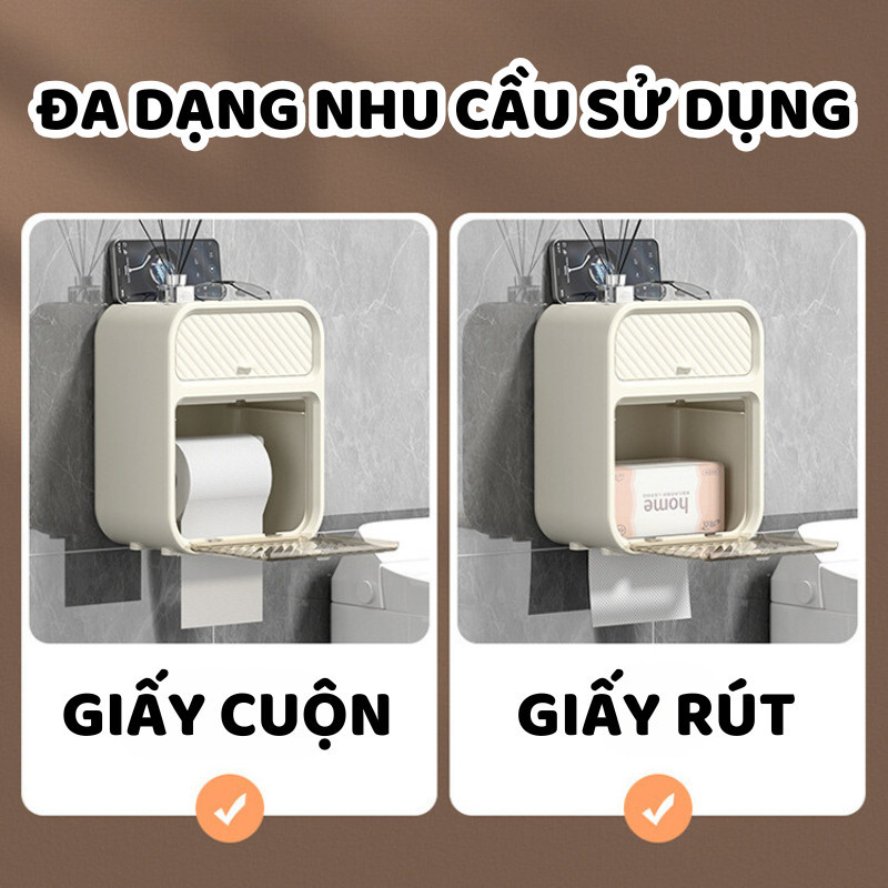 Hộp đựng giấy vệ sinh gắn tường có ngăn kéo, Hộp để đồ nhà tắm chống nước, chịu lực tốt H460