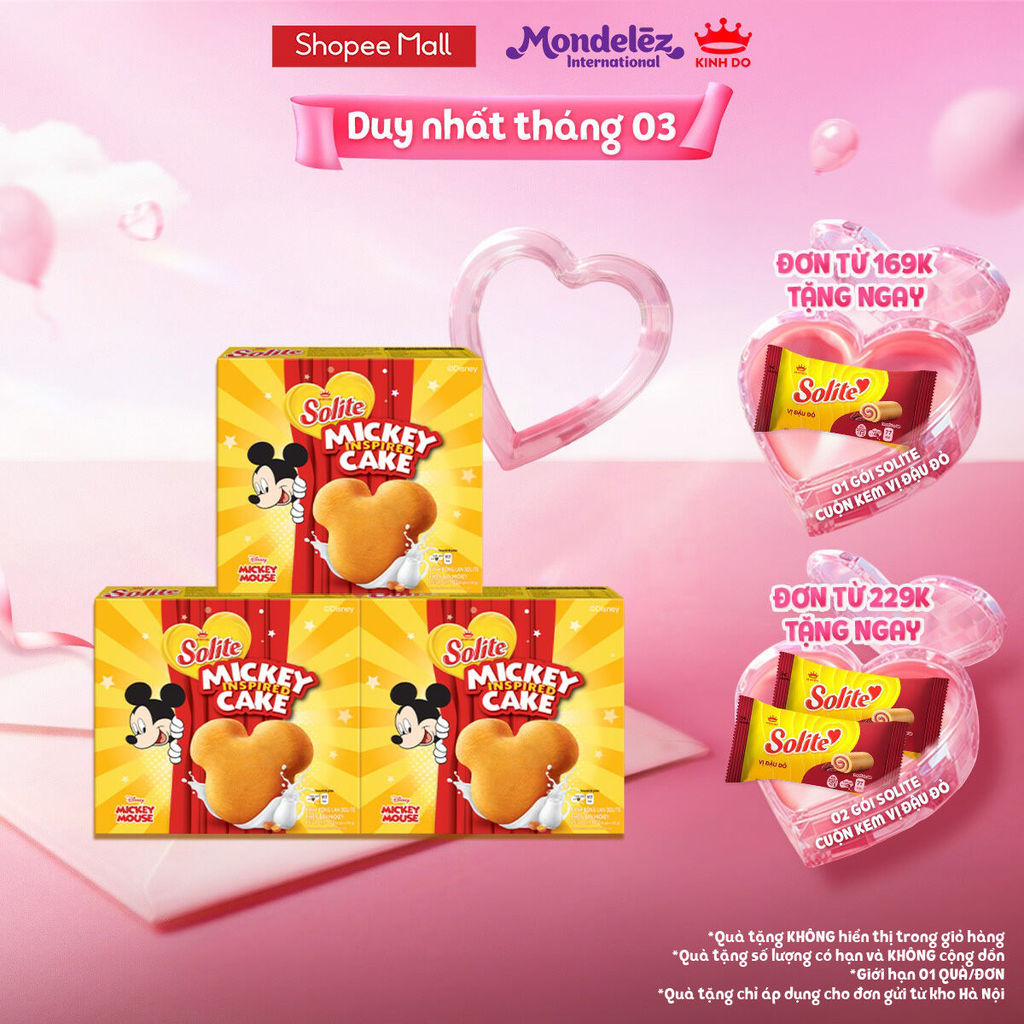(Special Edition) Combo 3 Hộp Bánh Bông Lan Solite Phiên Bản Mickey Vị Vani/Dâu 180g - LIVE