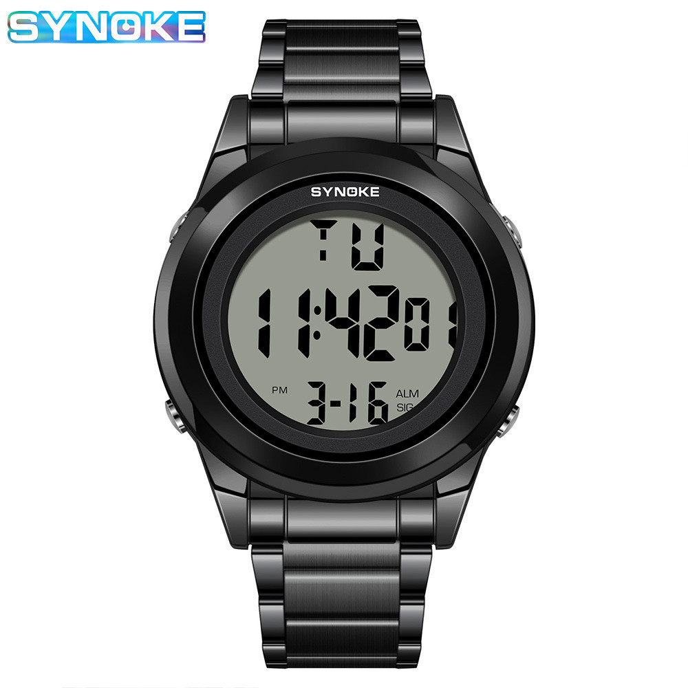 SYNOKE Moment Steel Band Đồng hồ điện tử nam chống nước đa chức năng Màn hình lớn phát sáng Thiết kế hợp thời trang 3.10 B