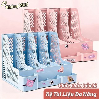 Giá Để Tài Liệu 4 Ngăn - Kệ Decor Bàn Học Sinh Bắt Mắt, Kệ Nhựa Đựng Tài Liệu Văn Phòng Ngăn Nắp