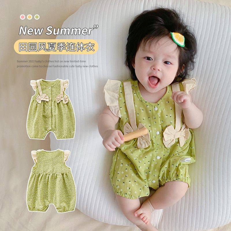Baby Short-Sleeved Summer Clothes Jumpsuit Baby Girl Rompers Pastoral Style Romper Newborn Clothes H