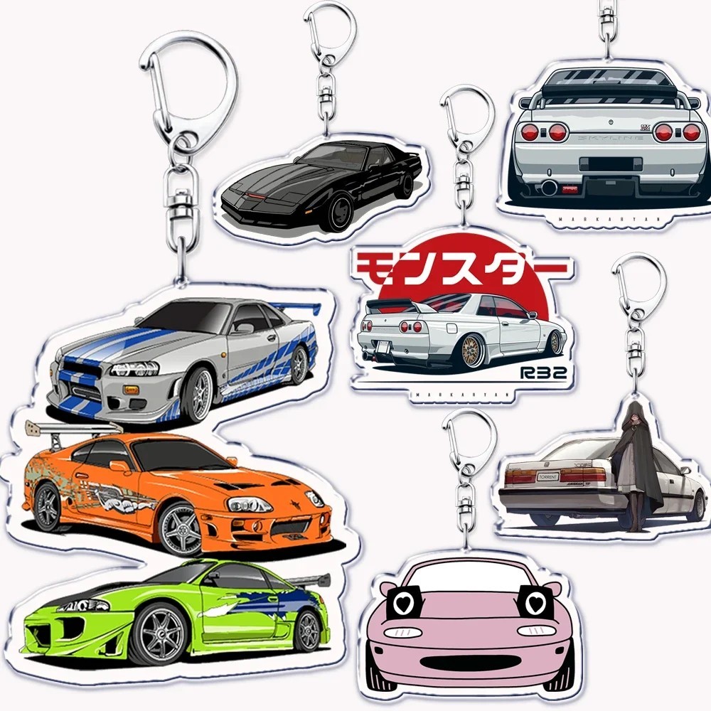 Móc khóa xe đua JDM mô hình siêu xe Skyline GTR R34 Supra Miata mica acrylic trang trí balo túi xách