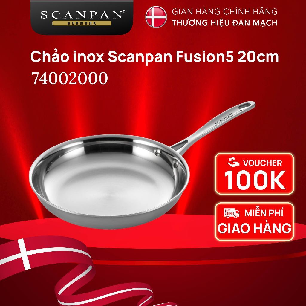 Chảo inox nguyên khối SCANPAN FUSION5 74002600 5 Lớp, Dày Dặn, Dùng Cho Bếp Từ - Hàng Chính Hãng