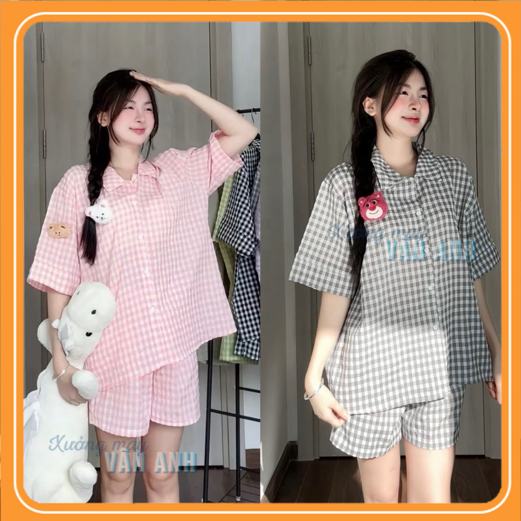 Set Đồ Ngủ Nữ, Bộ Pyjama Kẻ Caro Nhiều Màu Phong Cách Hàn Quốc Chất Xốp Mịn Mát