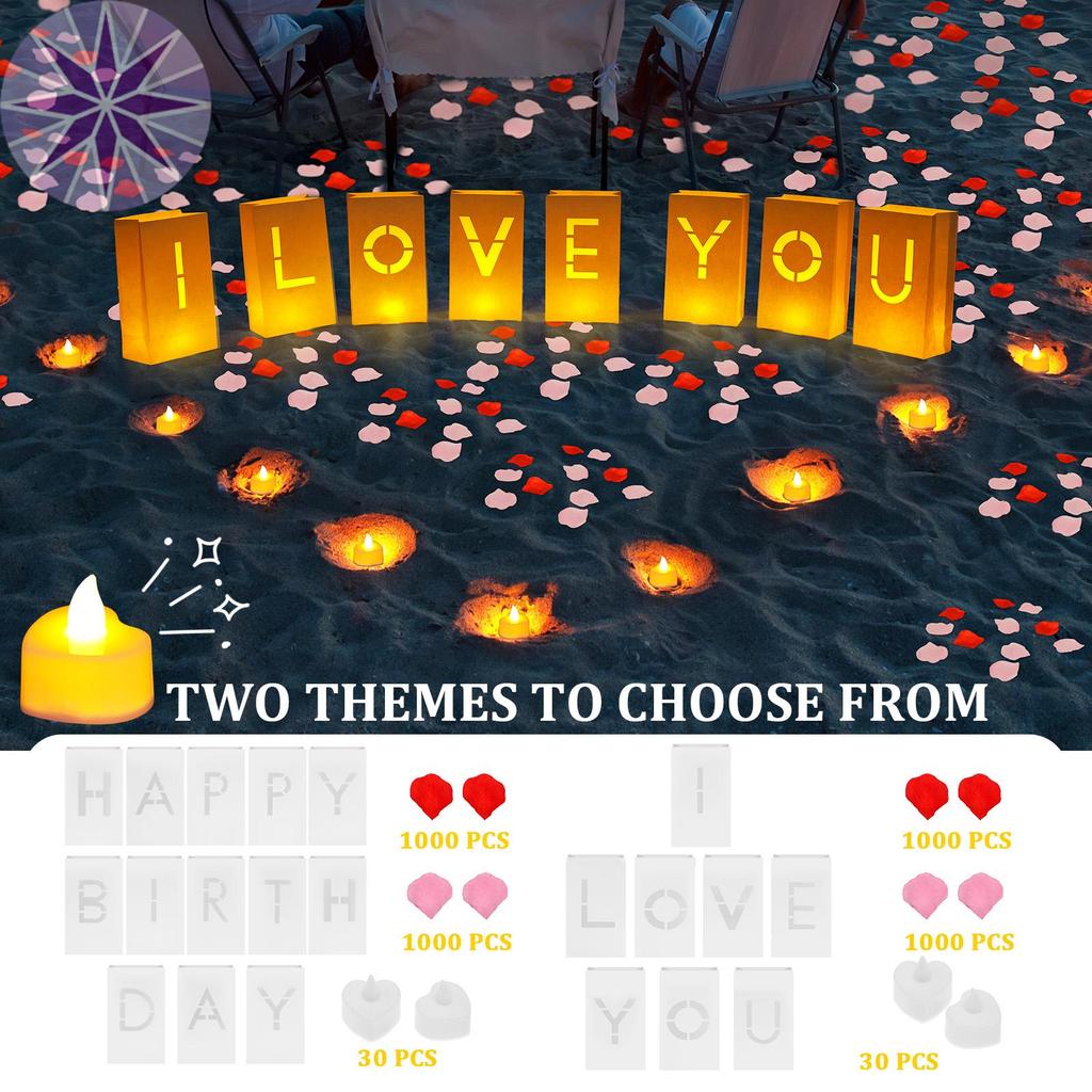 I Love You Luminary Bag Set Happy Birthday Light Up Letters with 30 Flameless Tea Light Candle SHOPT