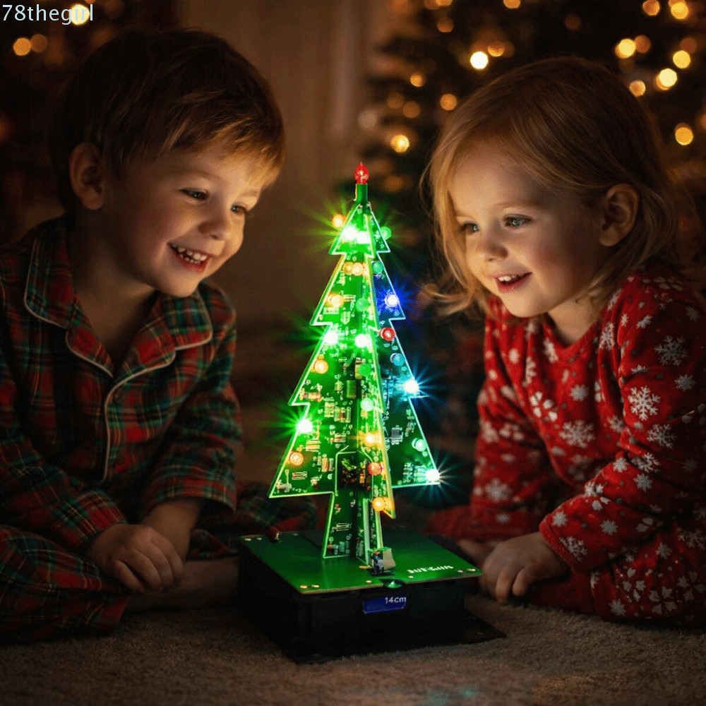Đồ chơi nhấp nháy cây thông Noel LED THEGIRL, Thiết kế ba chiều Red Green Yellow LED 3D Bộ cây thông