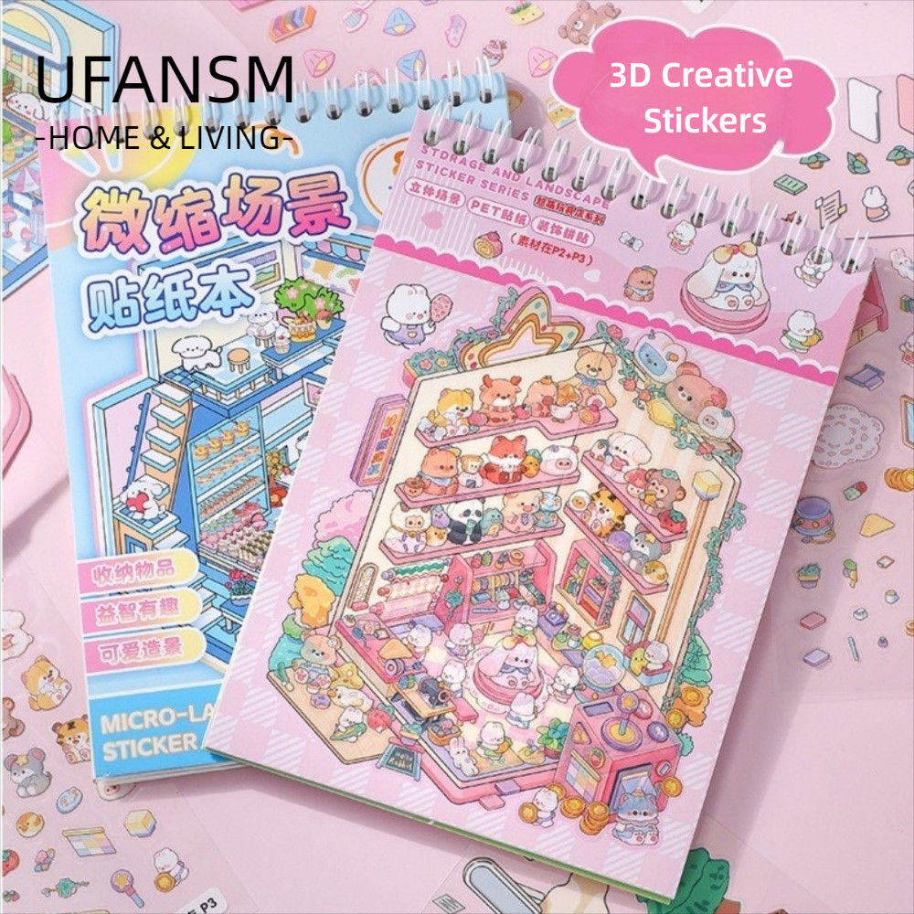 ULASM Cabin Scene Pocket Sticker, Nhà thu nhỏ PET Phong cảnh Sticker Book, Phim hoạt hình DIY Thu nh
