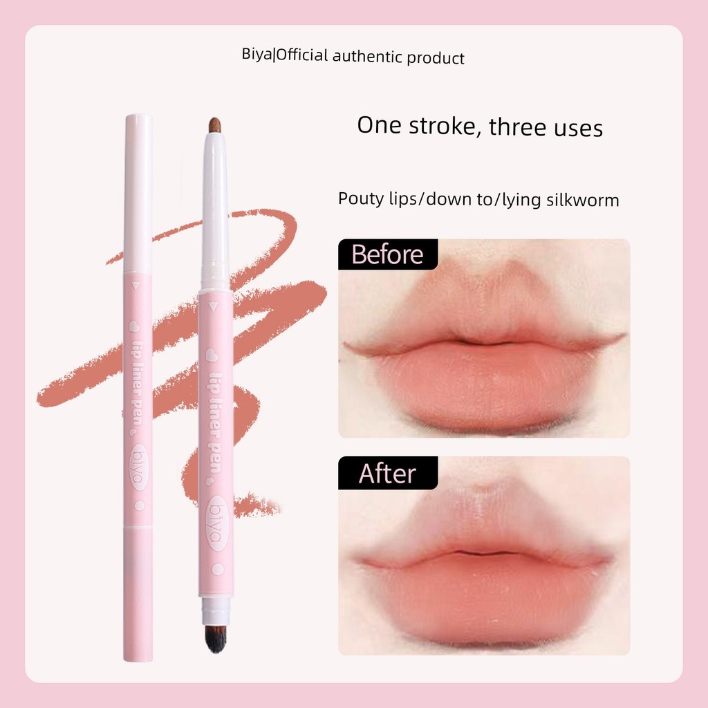 Bàn chải môi hai đầu Biya Biya Biya Hai đầu Sử dụng kép Hai trong một Mờ lâu trôi Màu khỏa thân Phác