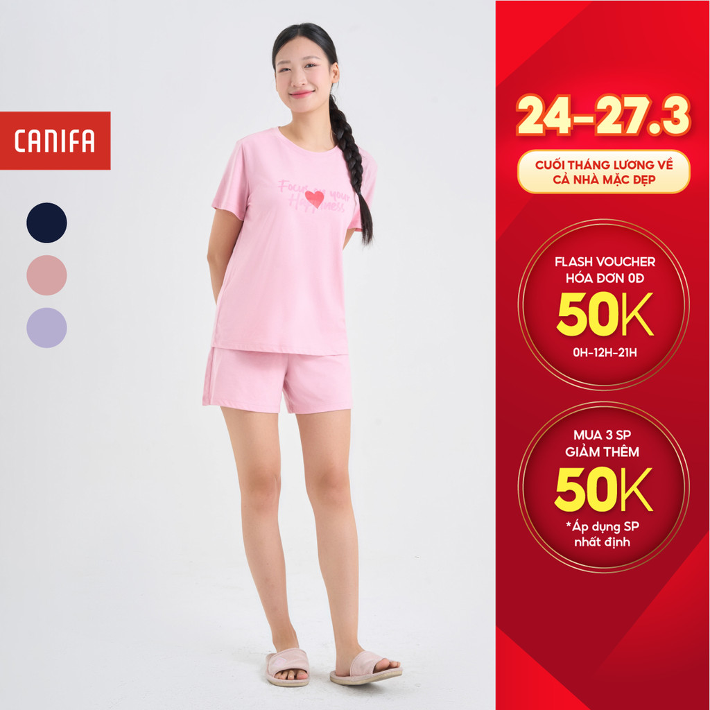Bộ mặc nhà nữ cộc tay quần đùi có hình in CANIFA 6LS25S002