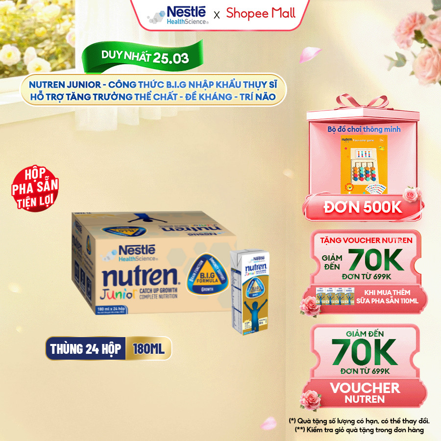 Thùng 24 Hộp Sữa Pha Sẵn NESTLÉ NUTREN JUNIOR Thụy Sĩ Công Thức BIG Tăng Trưởng 180ML