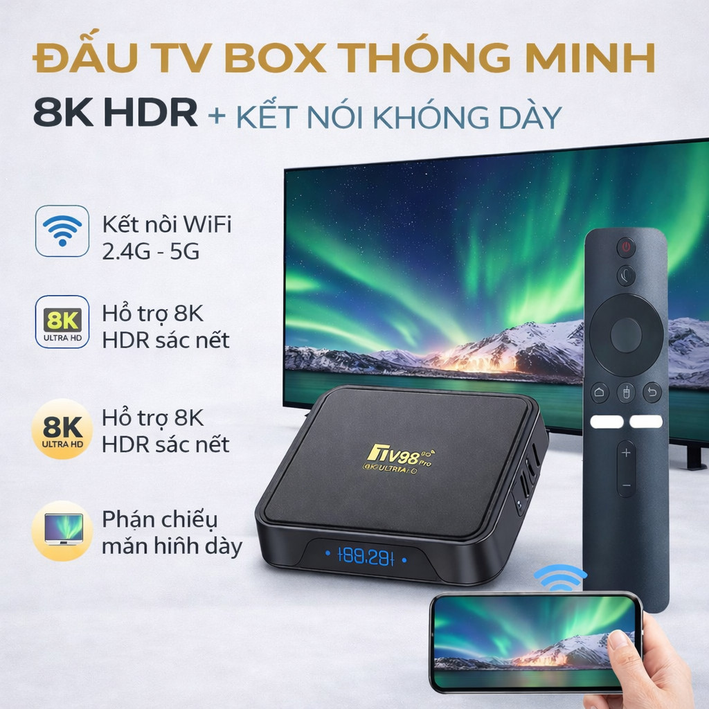 Đầu thu TV 8K HDR, Đầu thu TV Android, TV98 Pro, Đầu thu TV WiFi 5G, Đầu thu TV 4K/8K, Đầu thu TV Bl