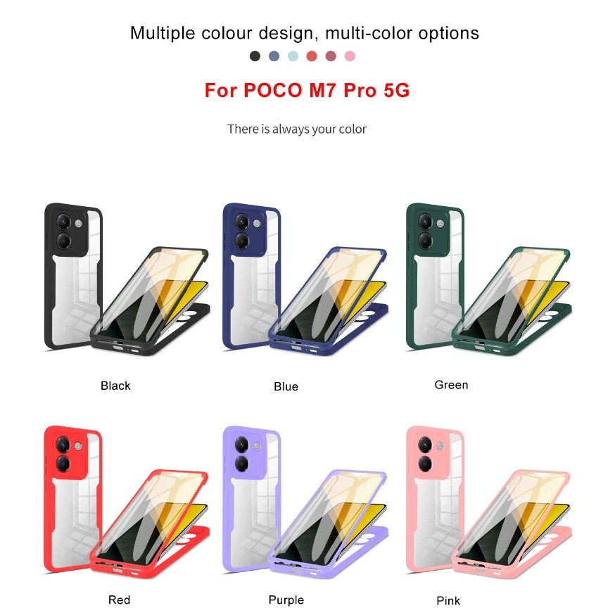 Tương thích cho xiaomi Poco M7 4G Poco M7 5G Poco M7 Pro 5G Cover 360 độ Vỏ điện thoại mỏng Acrylic 
