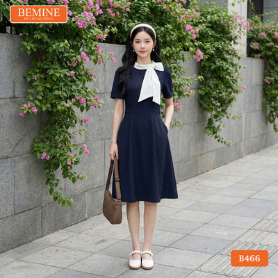 Đầm thiết kế BEMINE cổ tròn nơ lệch dáng chữ A phù hợp đi làm-B466