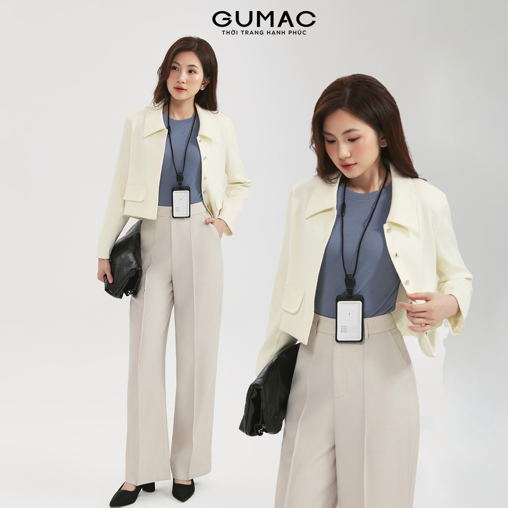 Áo khoác nữ dáng lửng GUMAC form suông 2 nắp túi tạo kiểu chất liệu bố đứng form LOWF0903