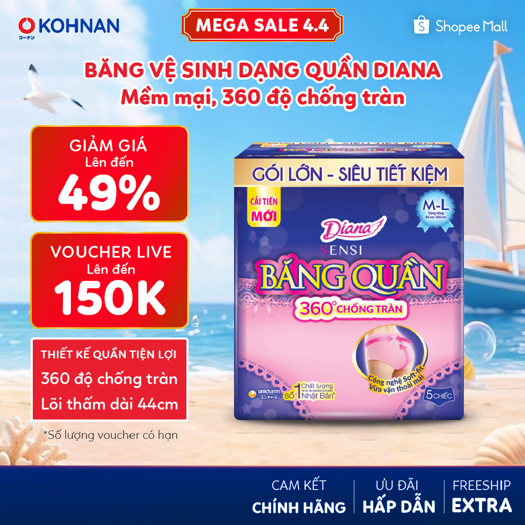 Băng vệ sinh dạng quần DIANA mềm mại, 360 độ chống tràn