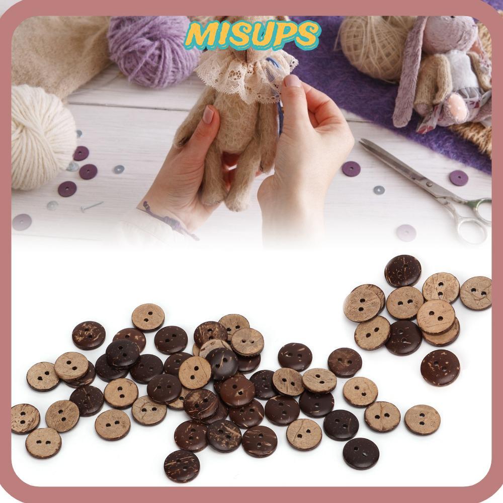MISUPS 200 Nút vỏ dừa, Nút gỗ dừa 2 lỗ, May gỗ Nút may màu nâu tinh tế Đồ thủ công DIY