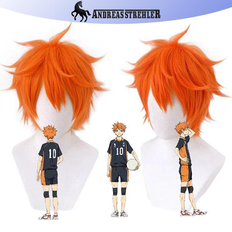 ANDREAS STREHLER Hinata Shoyo Cosplay Tóc Giả 25cm Ngắn Cam Tóc Anime Shoyo Hinata Tóc Giả Chịu Nhiệ