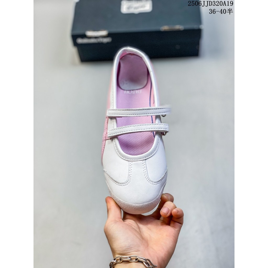 6ESG Onitsuka Tiger MEXICO TGRS Flat Mary Jane Giày Trắng Mỏng Mặt Giày WSEZ