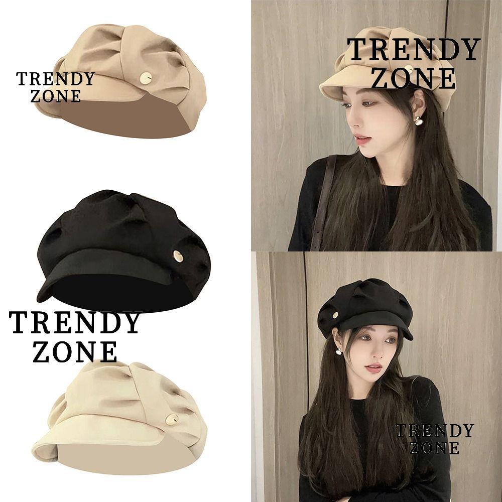 Mũ hình bát giác TRENDYZONE, Mũ Newsboy màu trơn thoáng khí, Mũ nồi xếp ly chống gió xếp ly thời tra