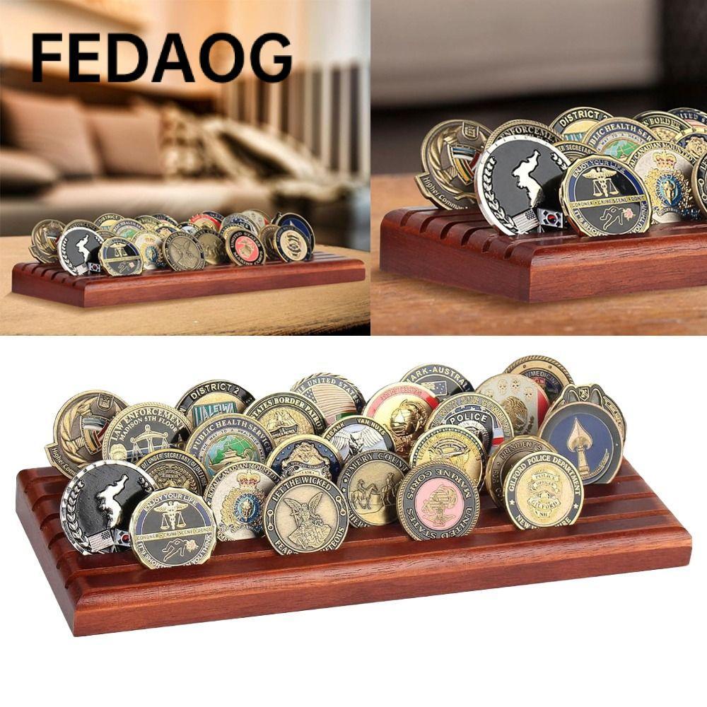 FEDAOG Challenge Coin Display, 6 hàng 13 x 5 in Coin Display Stand, Giá đựng tiền xu bằng gỗ hình ch