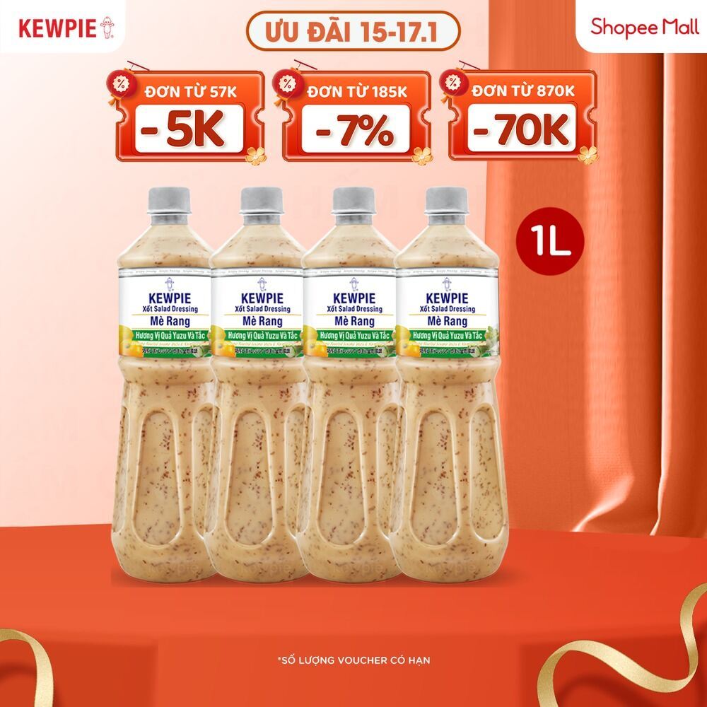 Combo 4 Xốt Salad Dressing Mè Rang Kewpie Hương Vị Quả Yuzu & Tắc 1L