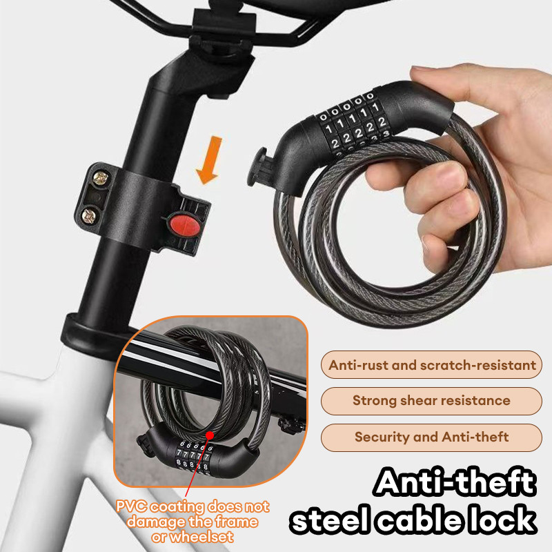Thickened Anti Cut Bicycle Lock Electric Scooter Anti-theft Cable Lock Password Lock with Holder