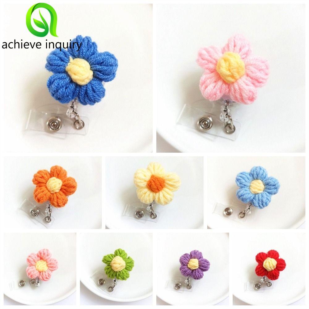 ACHIEVE INQUID Giá đỡ huy hiệu hoa, Thẻ tên Đan Flora Nurse Badge Reel, Thẻ ID len Kawaii có thể thu