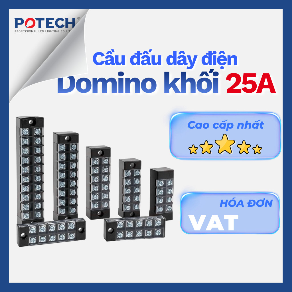 Cầu đấu điện Domino 25A loại 3P, 4P, 6P, 8P, 10P 600V - TB-2503, TB-2504, TB-2506, TB-2508, TB-2510