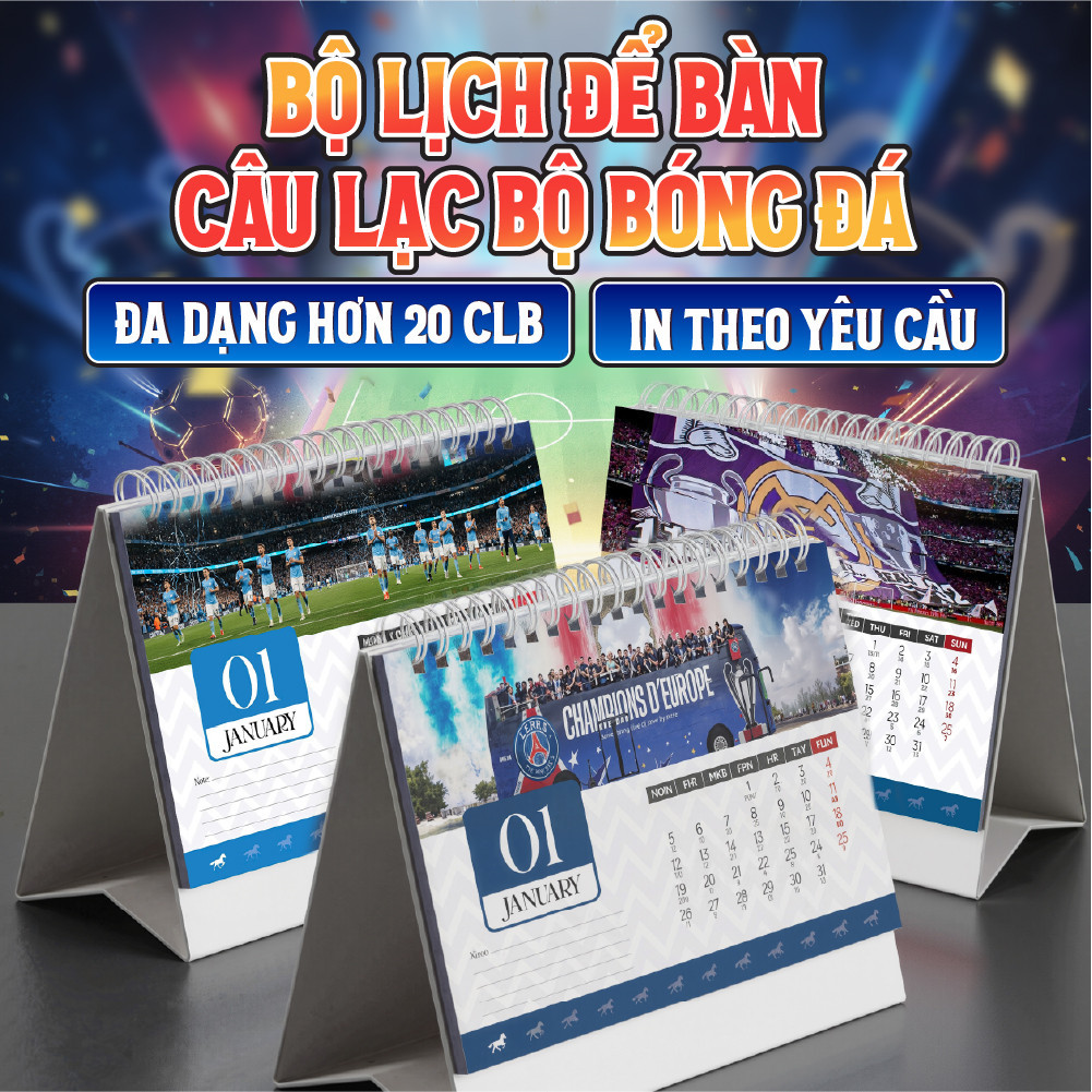 [Bóng Đá] Bộ Lịch 2026 Hơn 20 Đội Bóng,Lịch Để Bàn Sưu Tầm, Quà Tặng MU, Liverpool,Man City, Arsenal