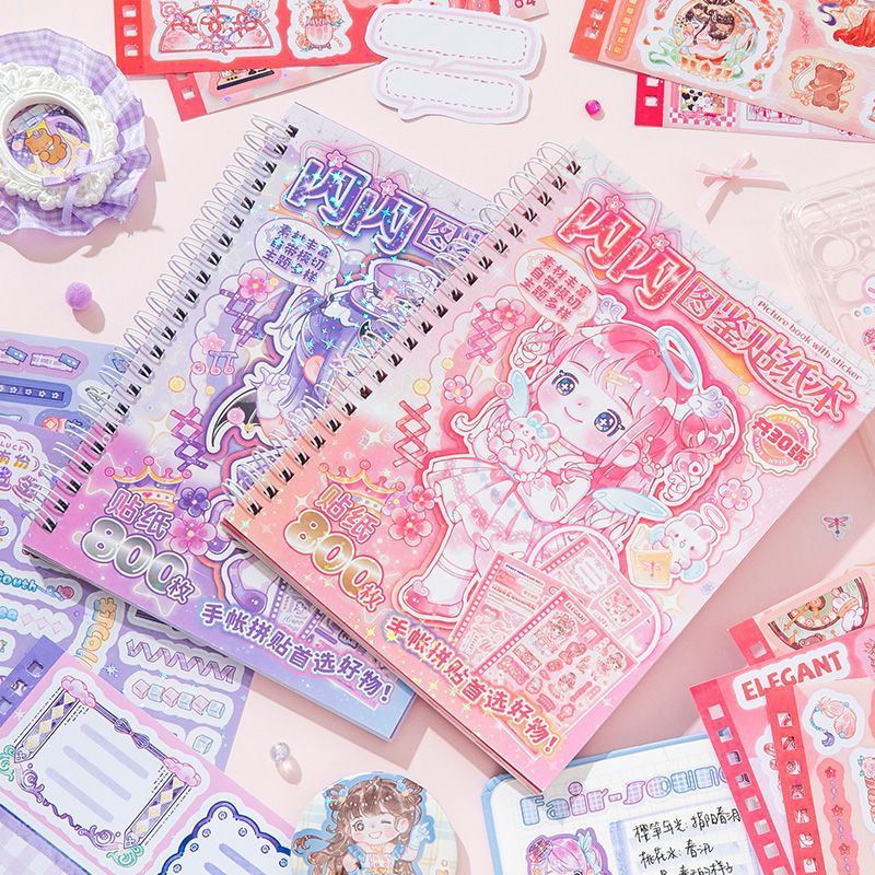 Mẫu mới năm 2026 30 Nhãn dán sách minh họa lấp lánh Sách cô gái Hoạt hình dễ thương Sổ tay tự làm Sổ