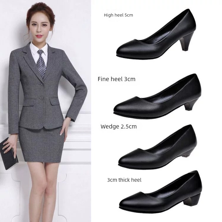 giày cao gót 9 phân cao gót 3 phân Giày một lớp tiếp viên hàng không đi làm dễ phối gót thô 3cm